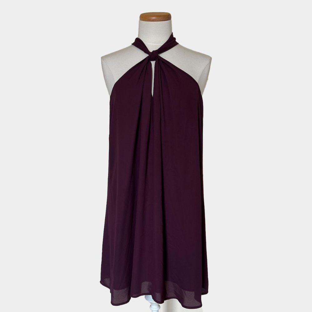 Krisa Burgundy Halter Shift Mini Dress